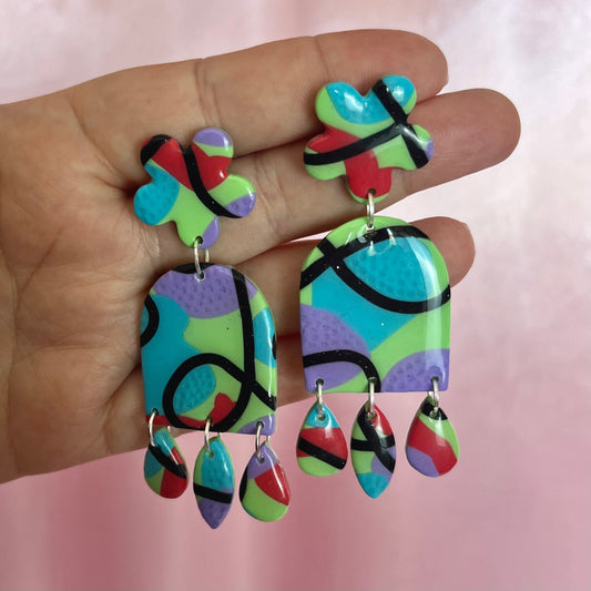 Handmade abstract 80s style clay earrings