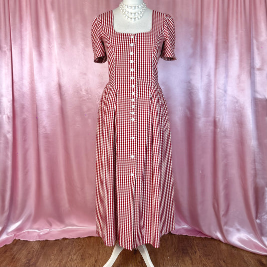 1980s Red gingham dress, by Country Line, size 14