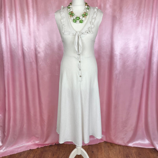 1970s white cheesecloth dress, unbranded, size 8