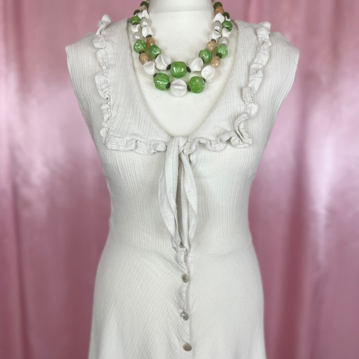 1970s white cheesecloth dress, unbranded, size 8