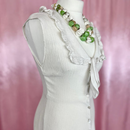 1970s white cheesecloth dress, unbranded, size 8