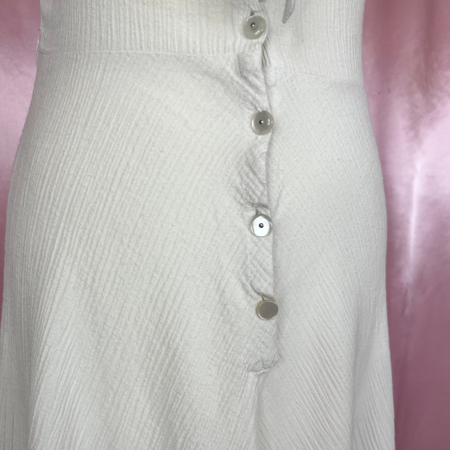 1970s white cheesecloth dress, unbranded, size 8