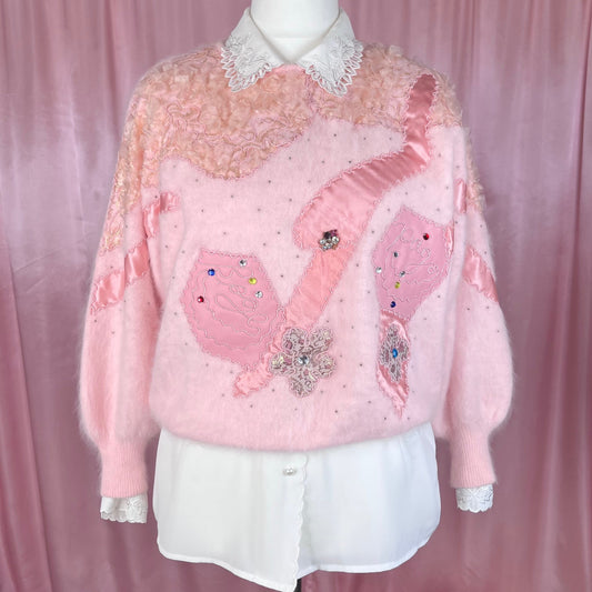 1980s Pink embellished jumper, by Oda, size 14