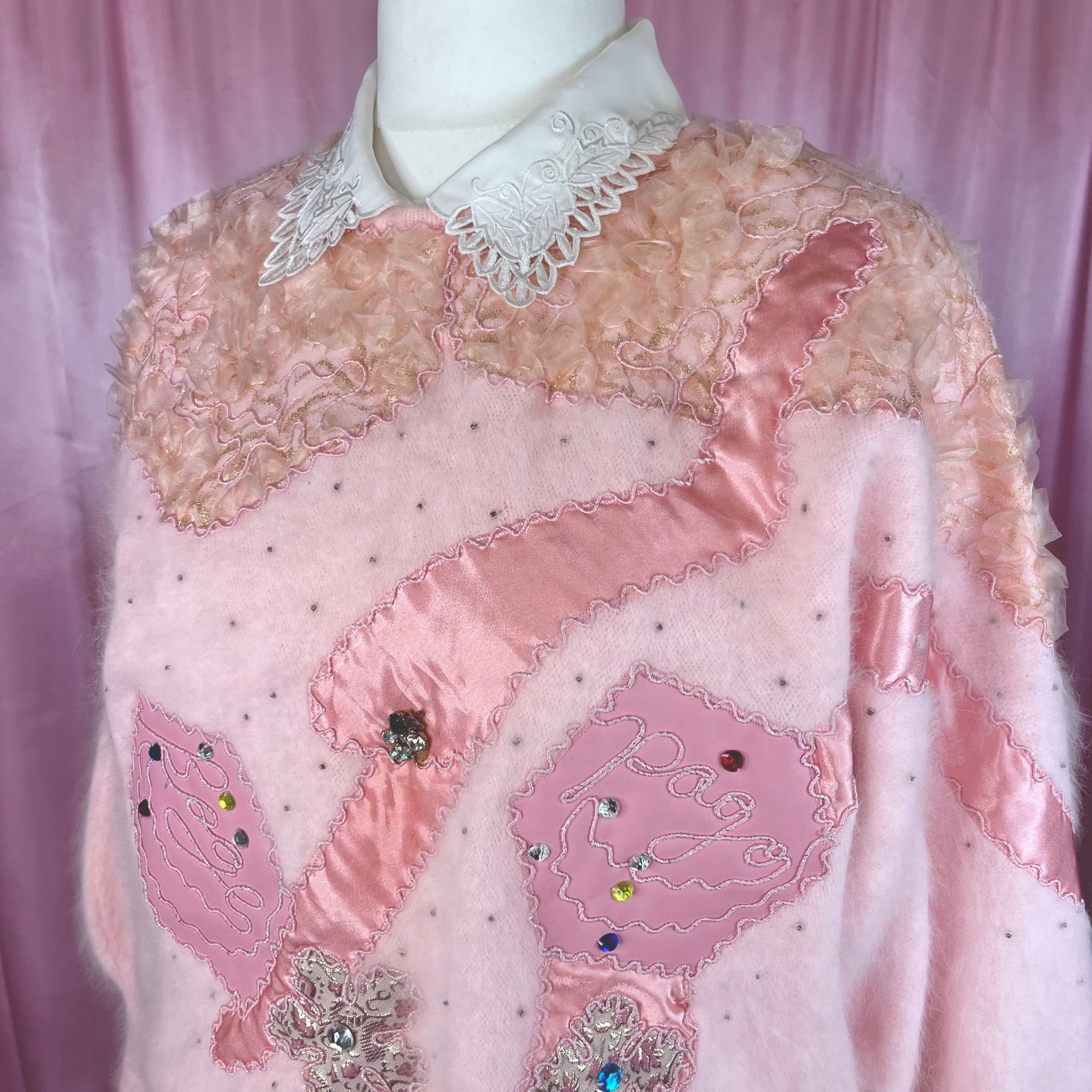 1980s Pink embellished jumper, by Oda, size 14