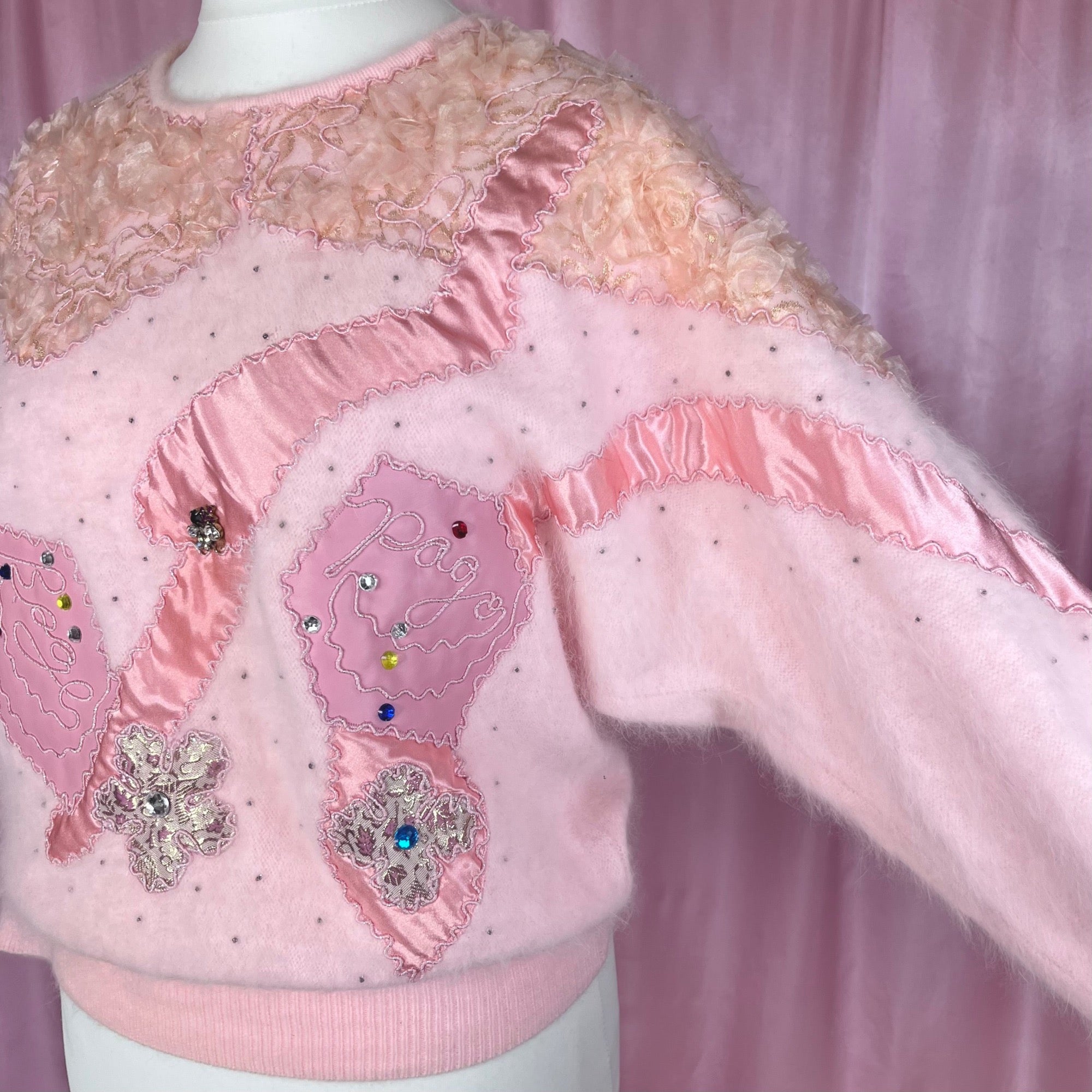 1980s Pink embellished jumper, by Oda, size 14