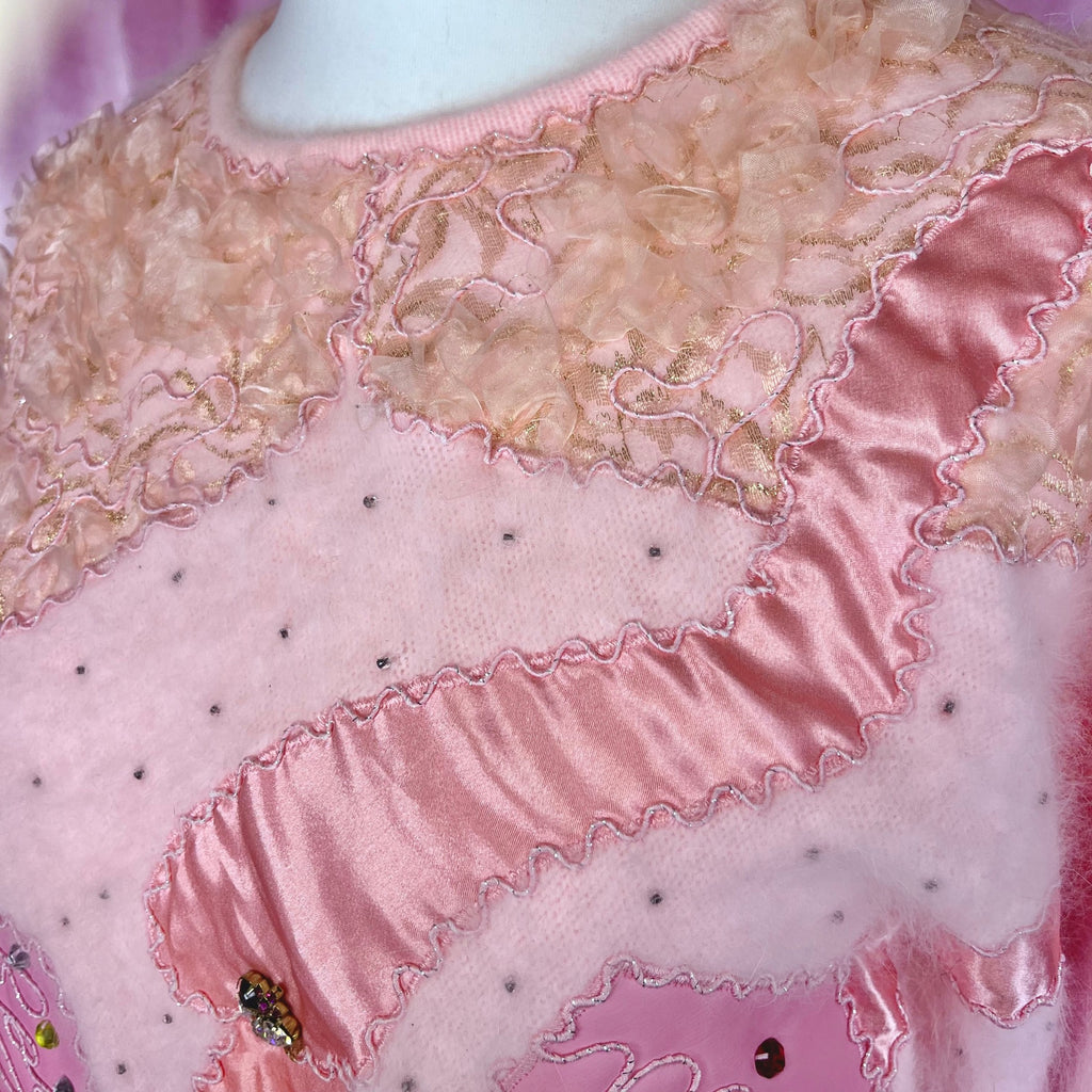 1980s Pink embellished jumper, by Oda, size 14