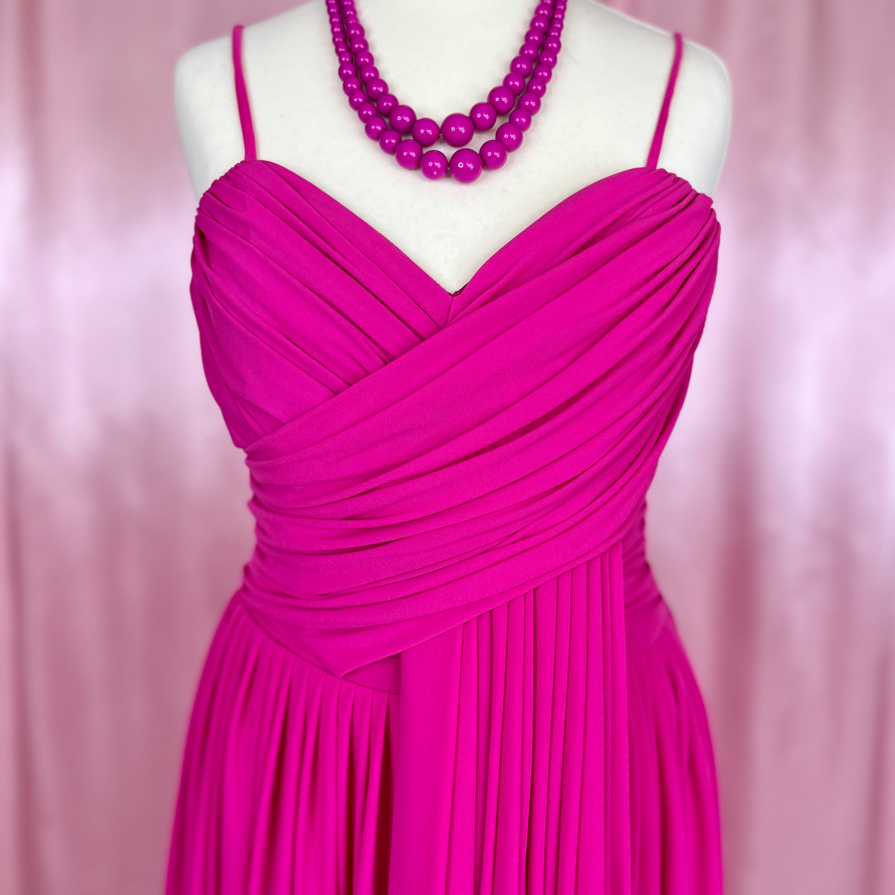 1980s Hot pink draped dress, by Gottex, size 8