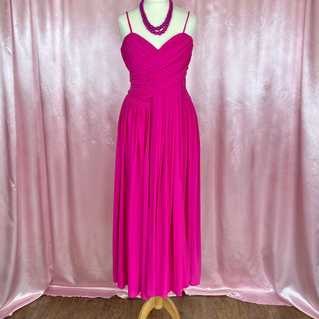1980s Hot pink draped dress, by Gottex, size 8