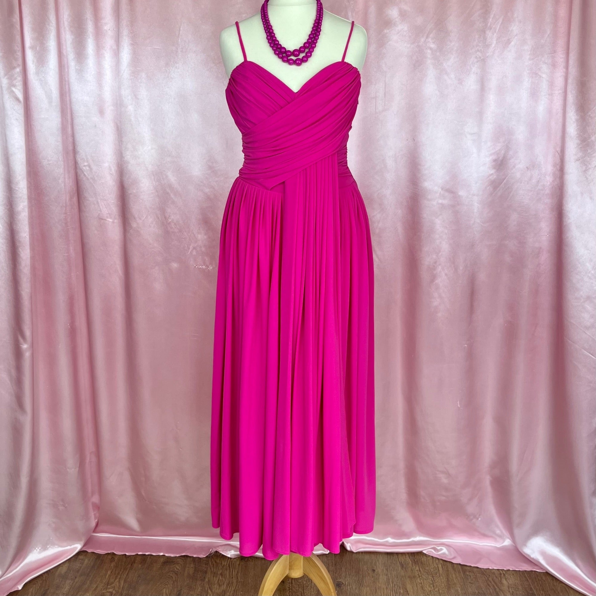 1980s Hot pink draped dress, by Gottex, size 8