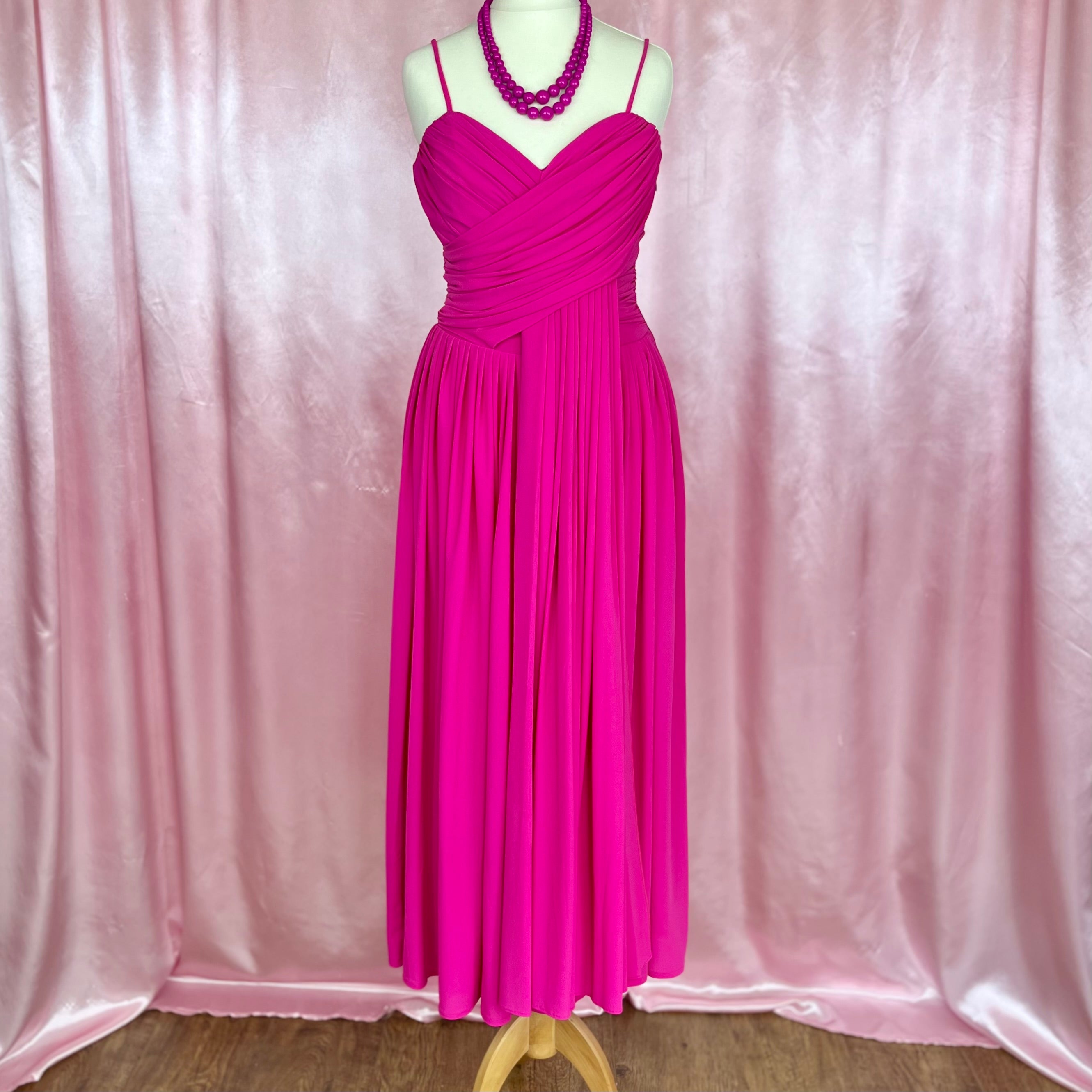 1980s Hot pink draped dress, by Gottex, size 8