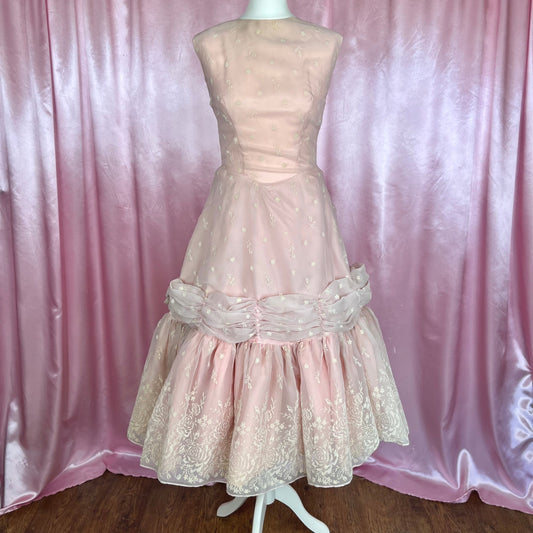 1950s pale Pink prom dress, handmade, size 8/10
