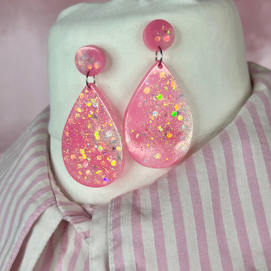 Handmade pink glittery resin earrings