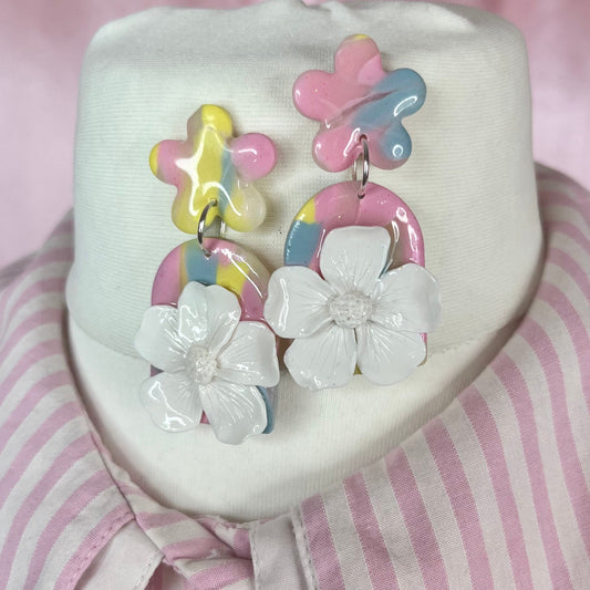 Handmade 3D pastel flower clay earrings