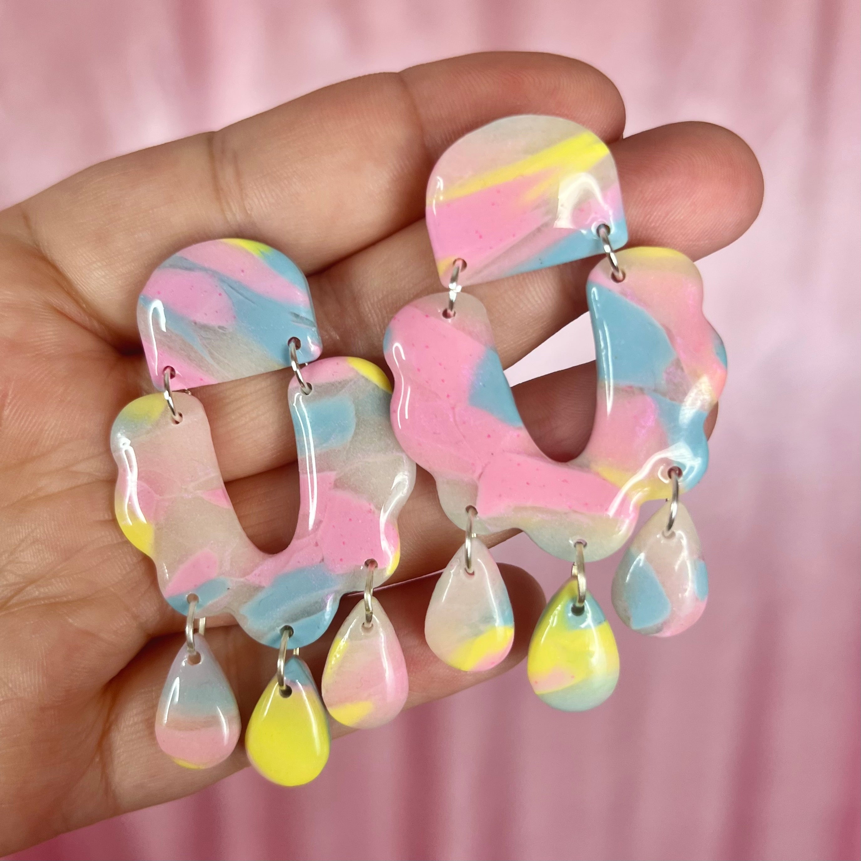 Handmade pastel dangly clay earrings