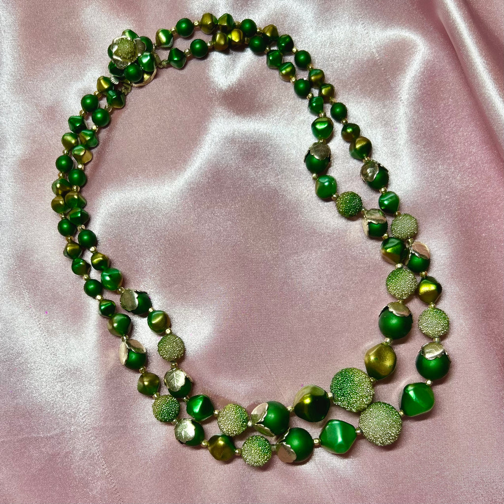 1980s Green & Gold beaded necklace