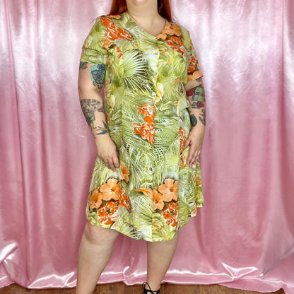 1990s Tropical viscose dress, by Nice Day, size 18