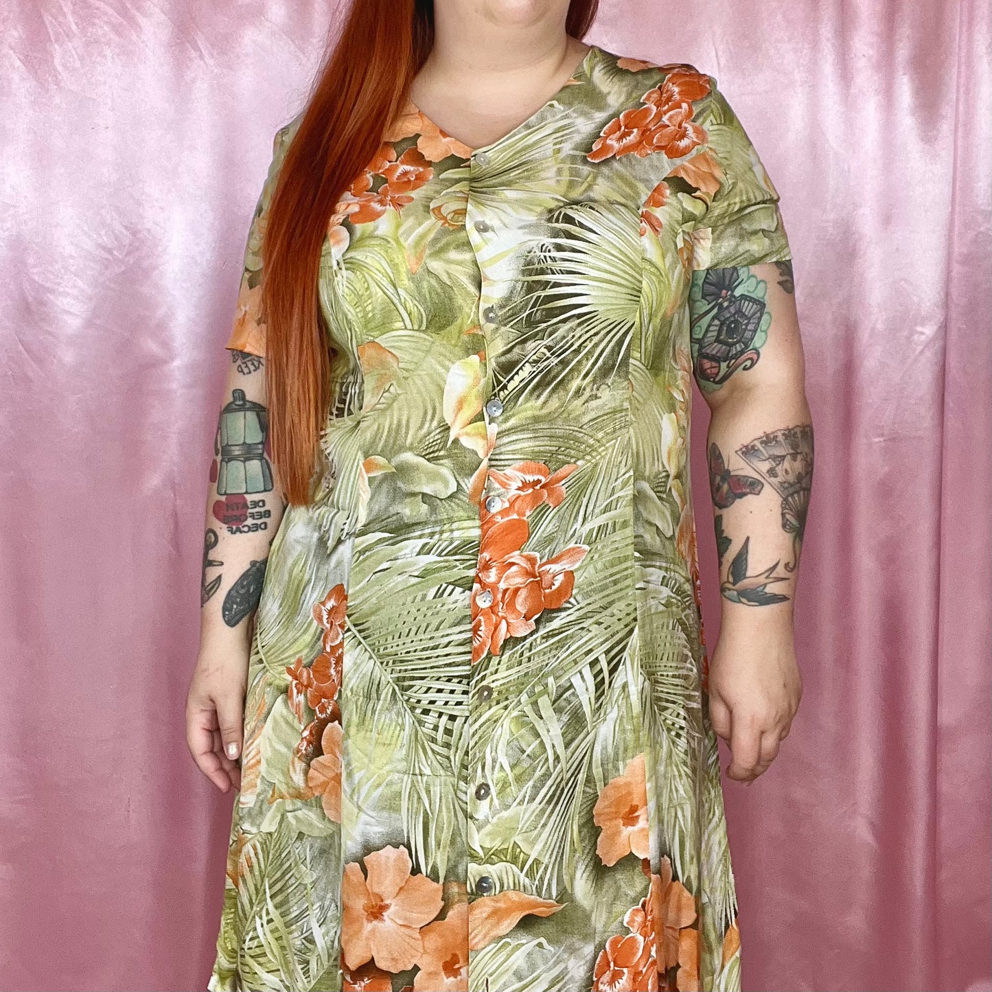 1990s Tropical viscose dress, by Nice Day, size 18