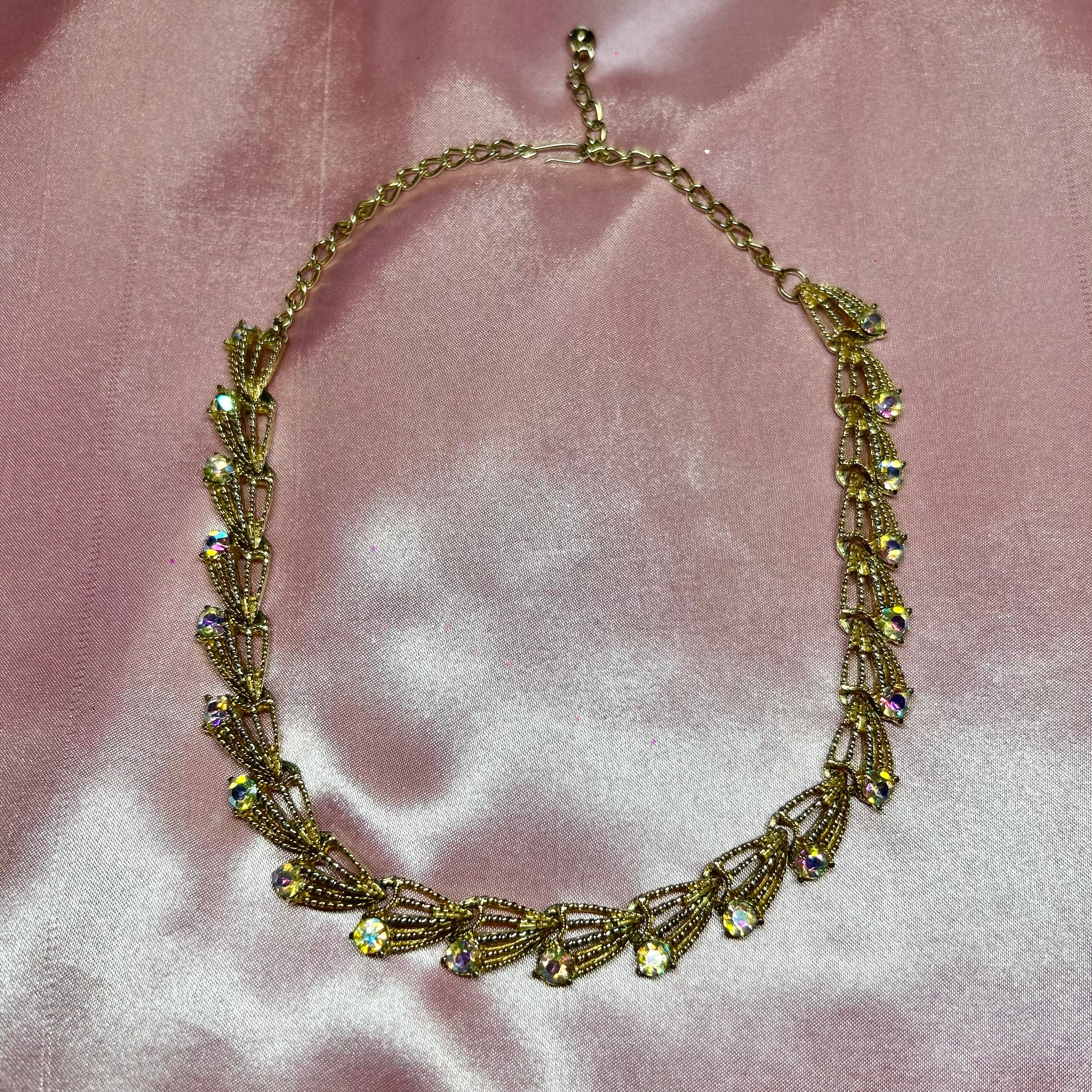 1980s Gold AB diamanté necklace