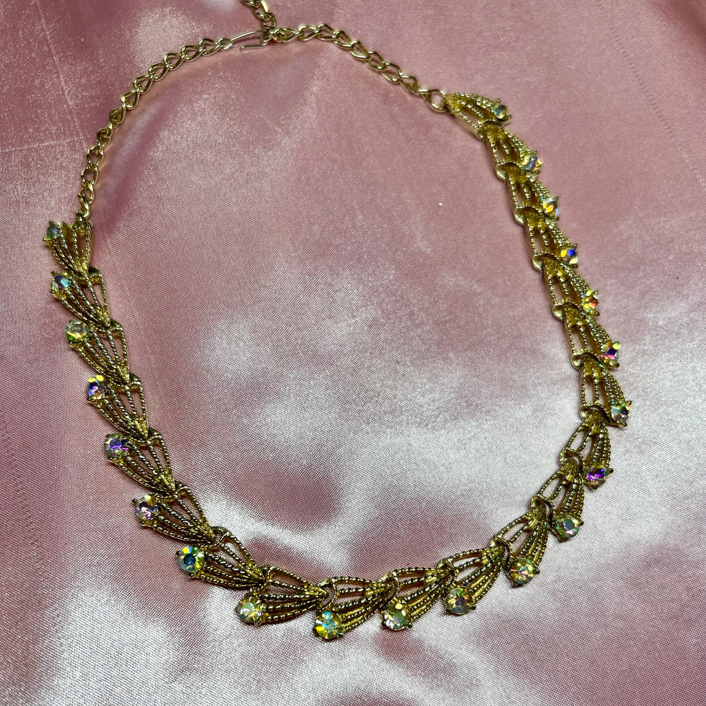 1980s Gold AB diamanté necklace