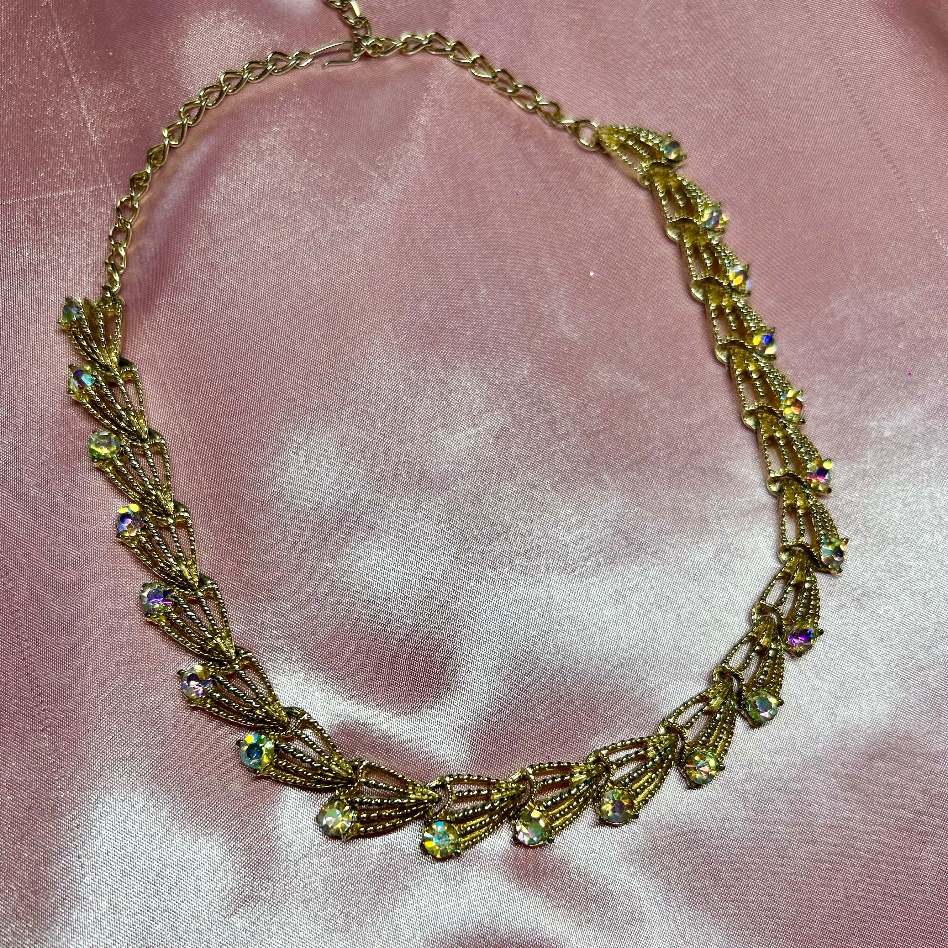 1980s Gold AB diamanté necklace