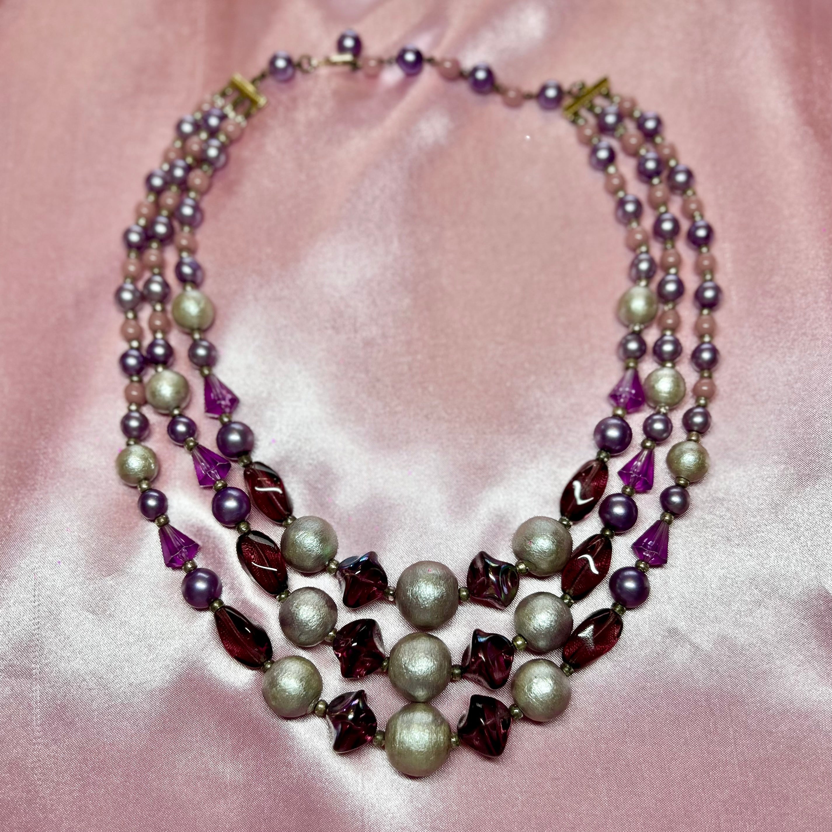 1950s Purple 3 strand necklace