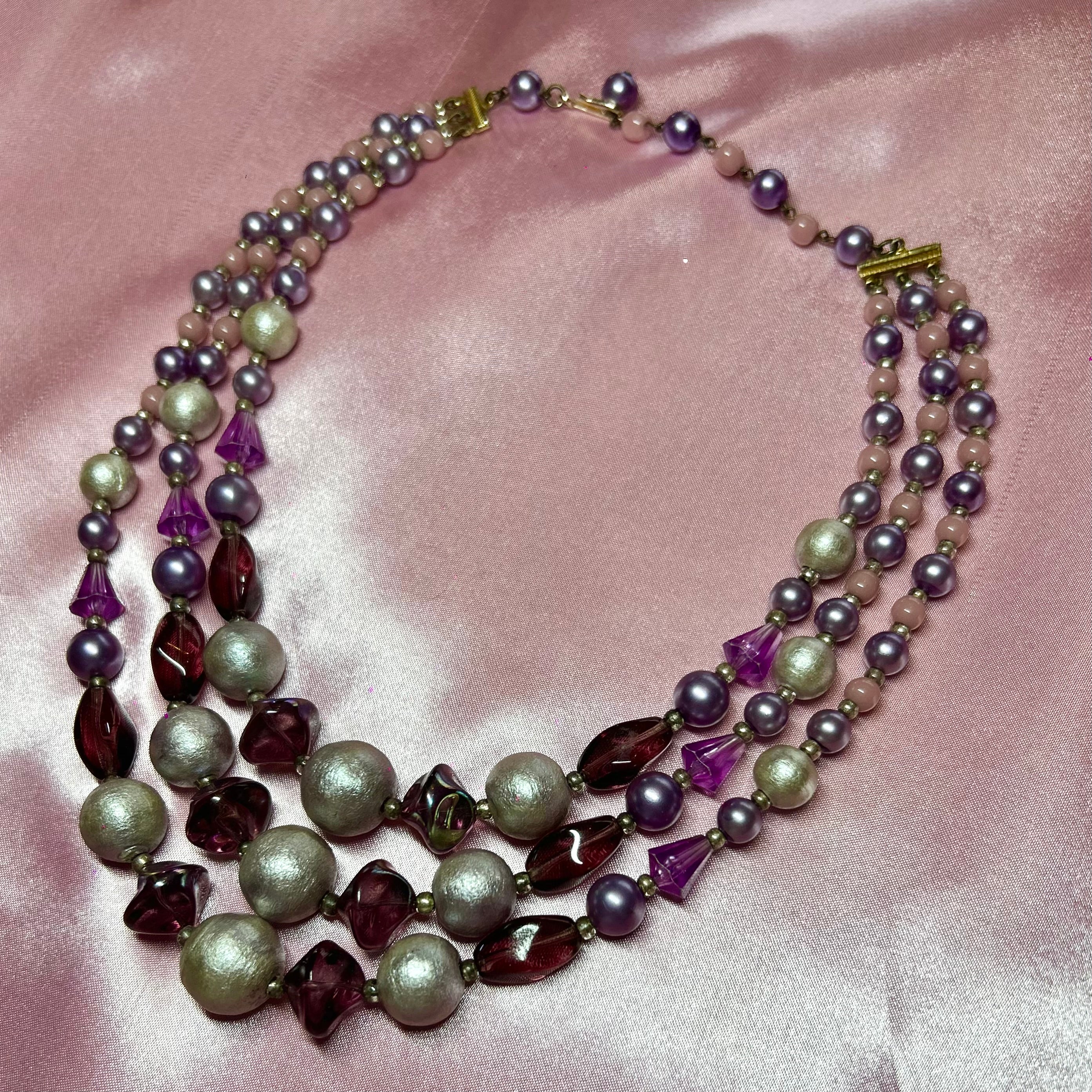 1950s Purple 3 strand necklace