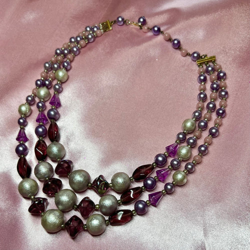 1950s Purple 3 strand necklace