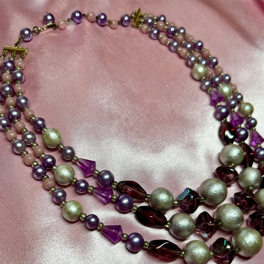 1950s Purple 3 strand necklace