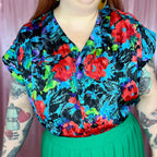 1980s Silky floral top, handmade, size 20