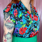 1980s Silky floral top, handmade, size 20