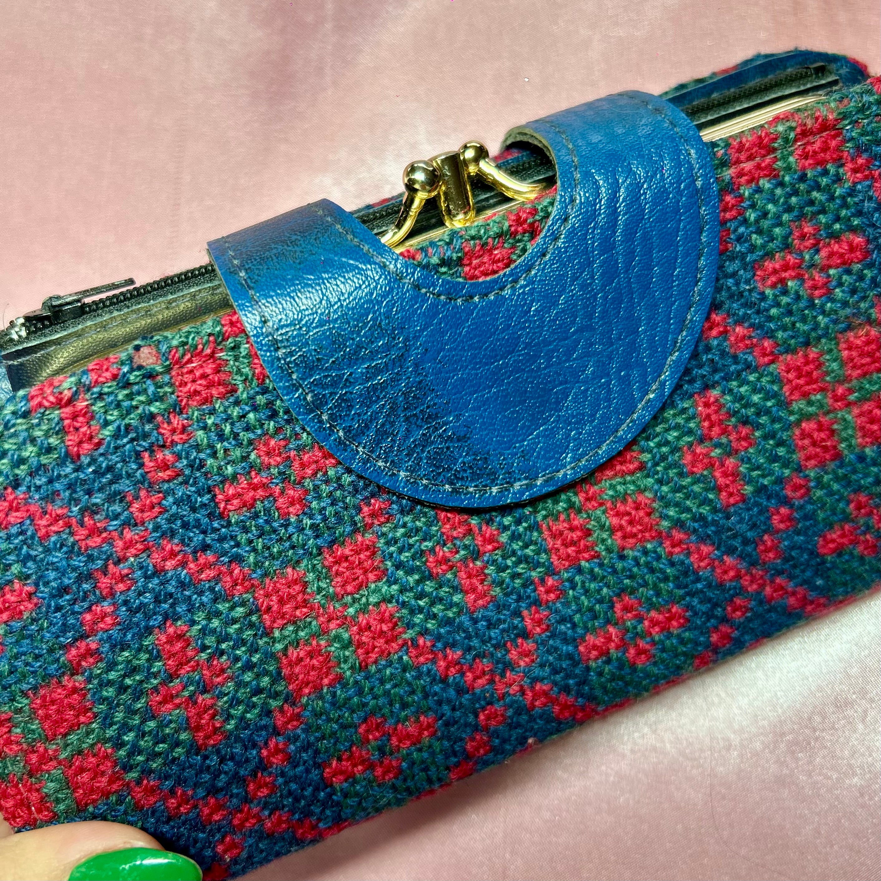 1980s Blue & Red Welsh wool purse