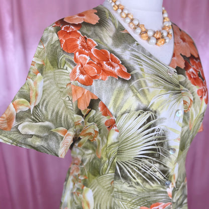 1990s Tropical viscose dress, by Nice Day, size 18