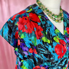 1980s Silky floral top, handmade, size 20