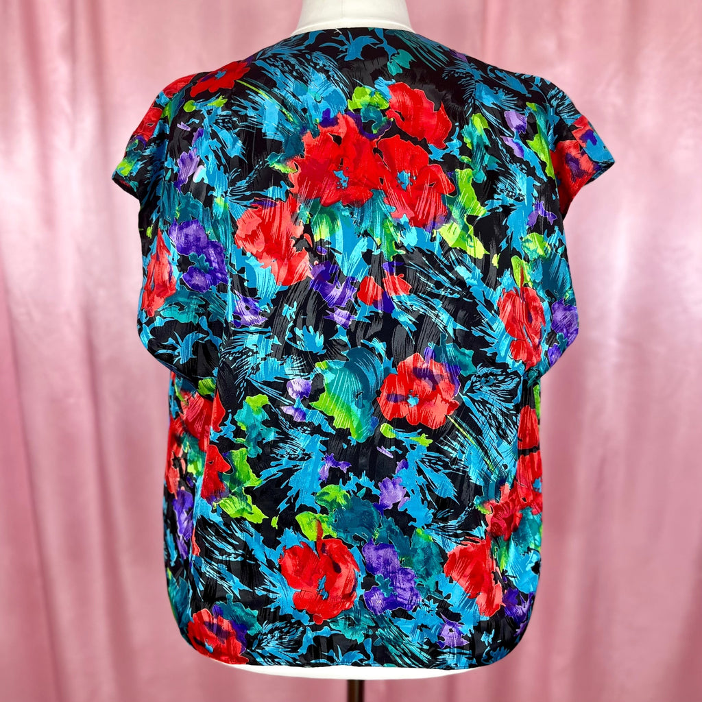 1980s Silky floral top, handmade, size 20