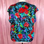 1980s Silky floral top, handmade, size 20