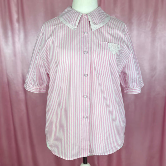 1980s Pink striped blouse, unbranded, size 16