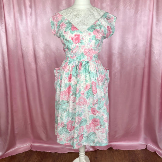 1980s Pink floral dress, unbranded, size 14