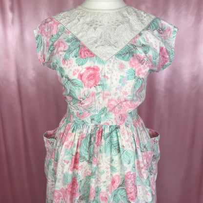 1980s Pink floral dress, unbranded, size 14