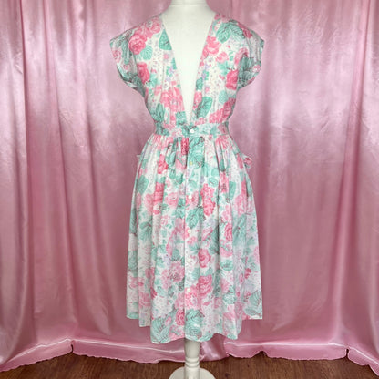 1980s Pink floral dress, unbranded, size 14