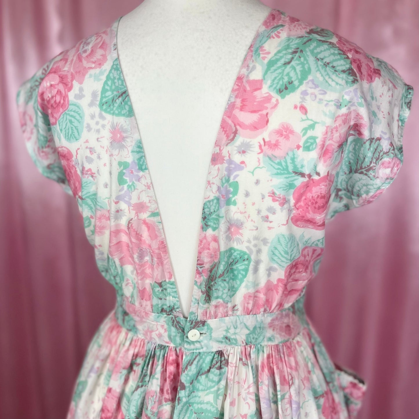 1980s Pink floral dress, unbranded, size 14