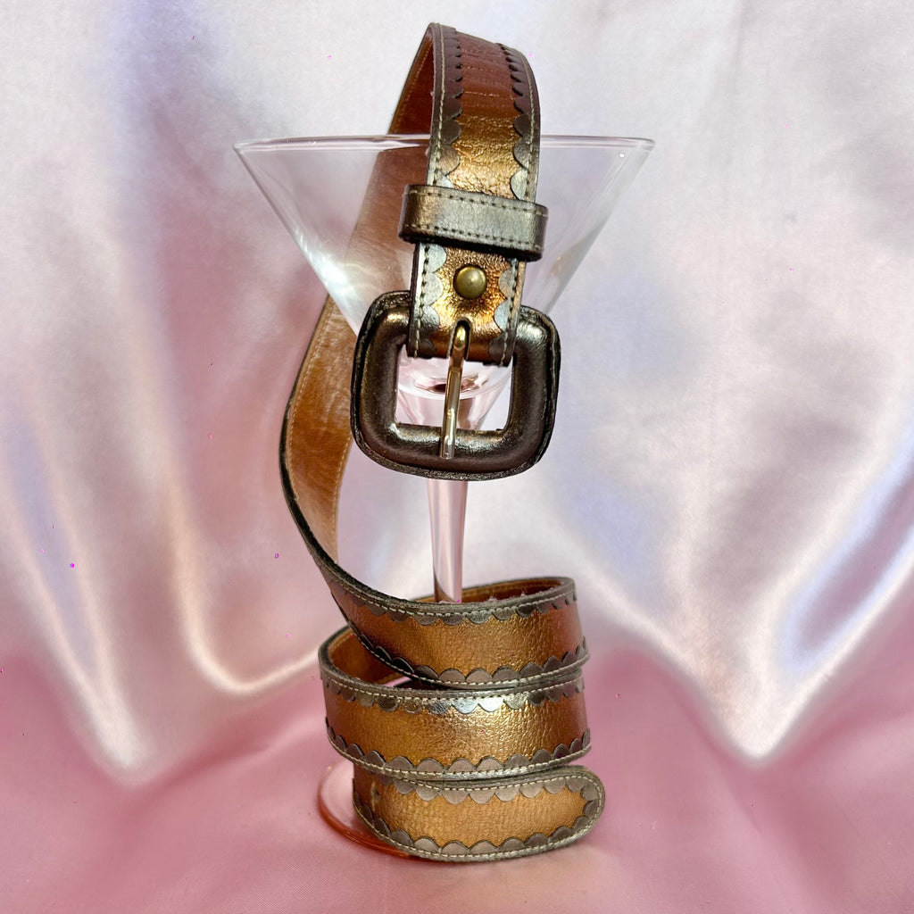 1980s Bronze leather skinny belt, size 4-8