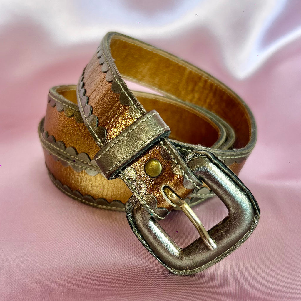 1980s Bronze leather skinny belt, size 4-8