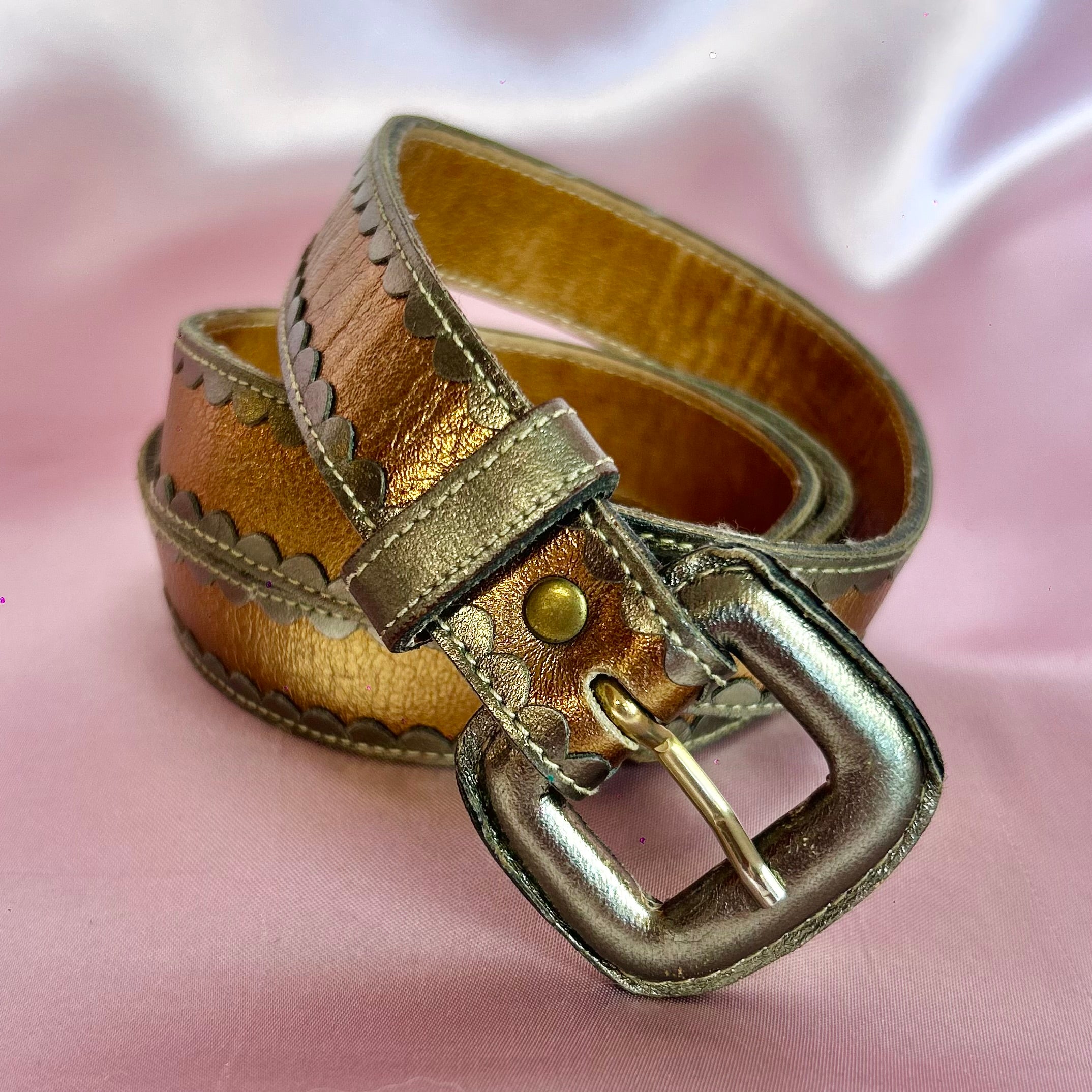1980s Bronze leather skinny belt, size 4-8