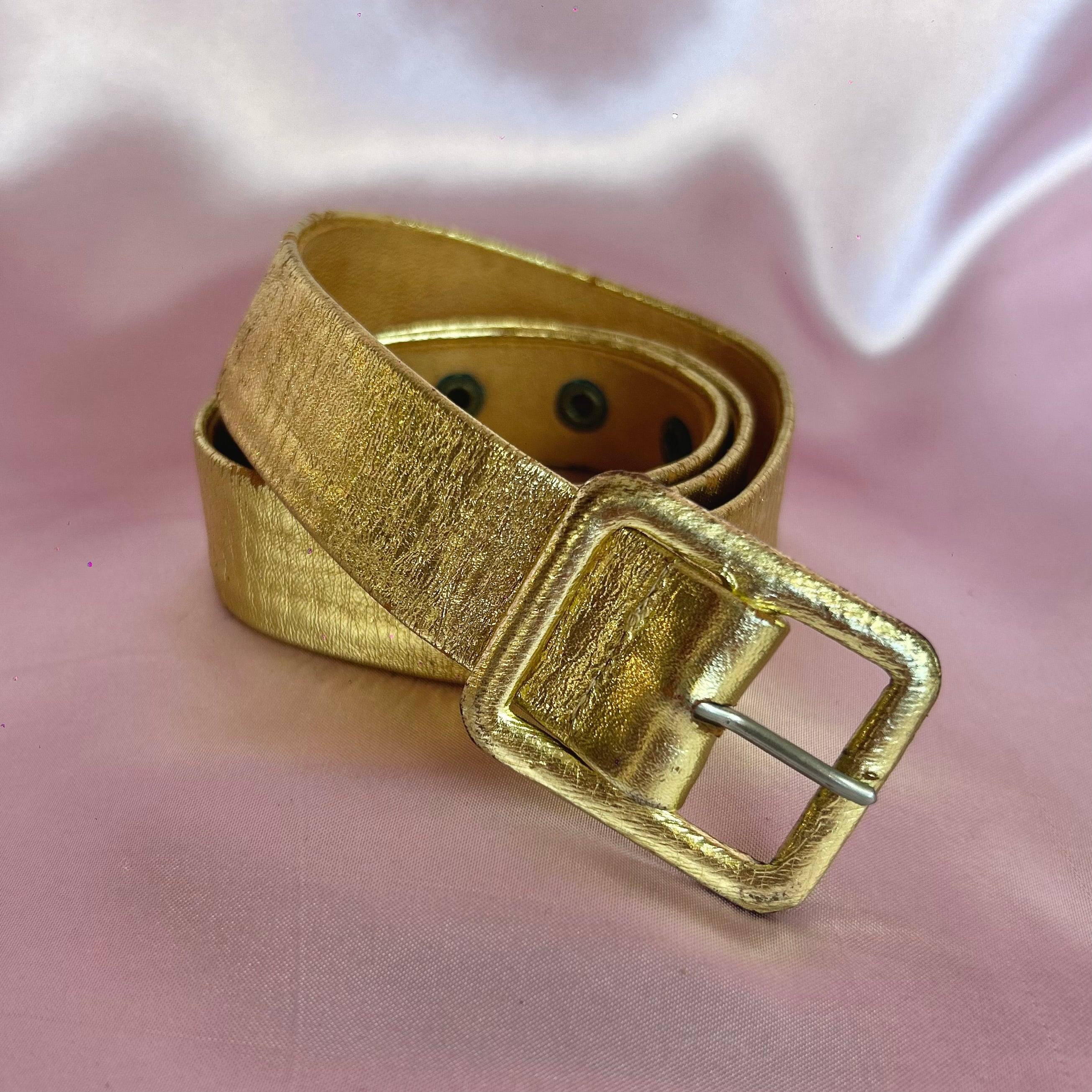 1980s Gold leather skinny belt, size 6-10