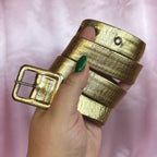 1980s Gold leather skinny belt, size 6-10