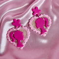 Handmade diamanté Barbie heart earrings