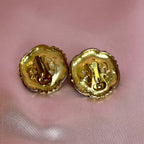 1980s Black, Gold & pearl clip on earrings