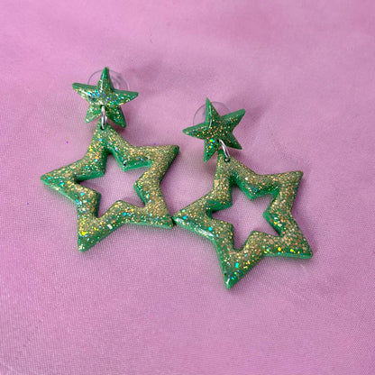 Handmade sparkly star clay earrings