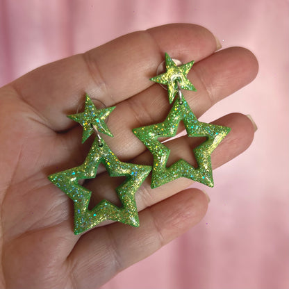 Handmade sparkly star clay earrings