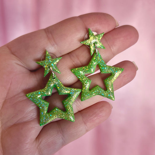 Handmade glittery star clay earrings
